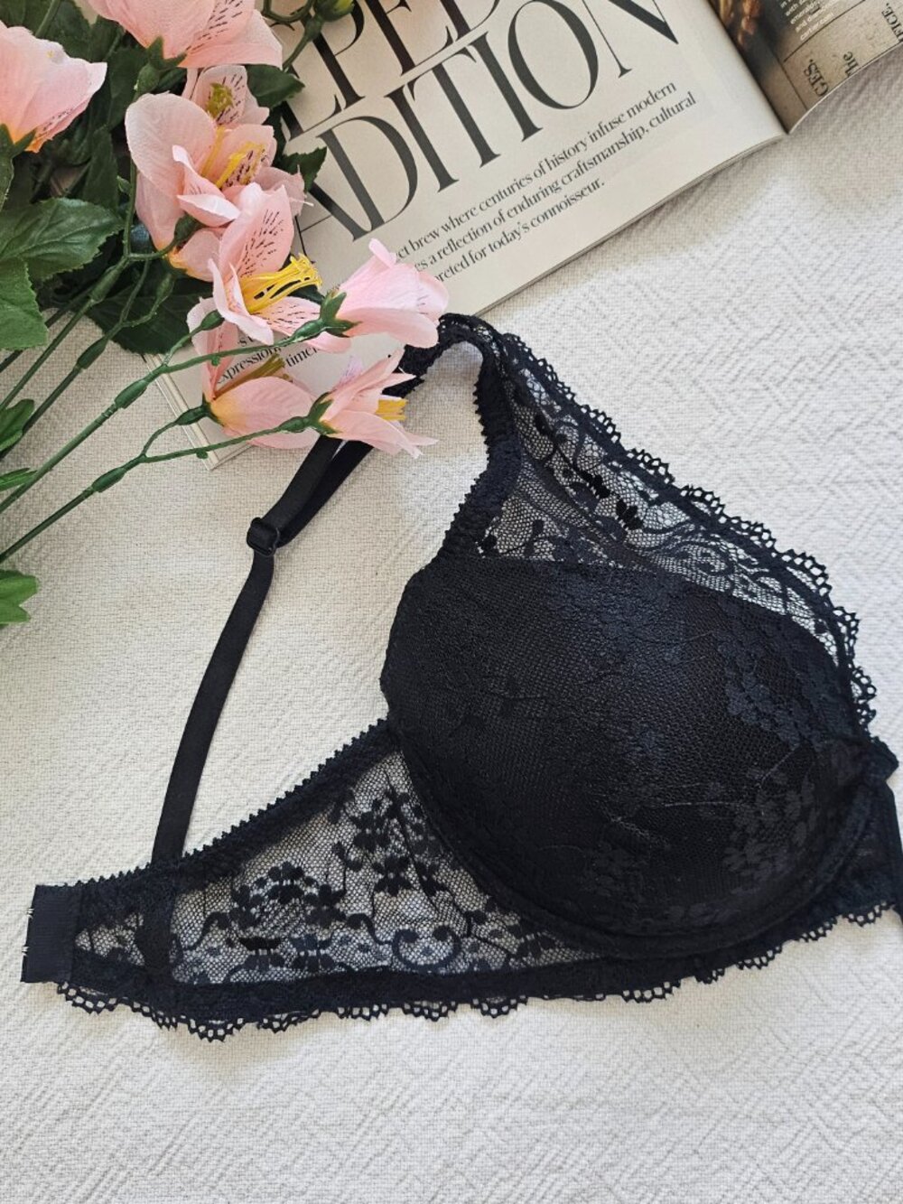 Black Fuchsia Lace Underwire Bra - Black, Size 36C - Picture 5 of 14